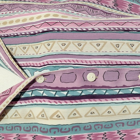 Alluson Dalet Multicolor Striped Full Button-Up Short Sleece Blouse Size 14P - Picture 4 of 16